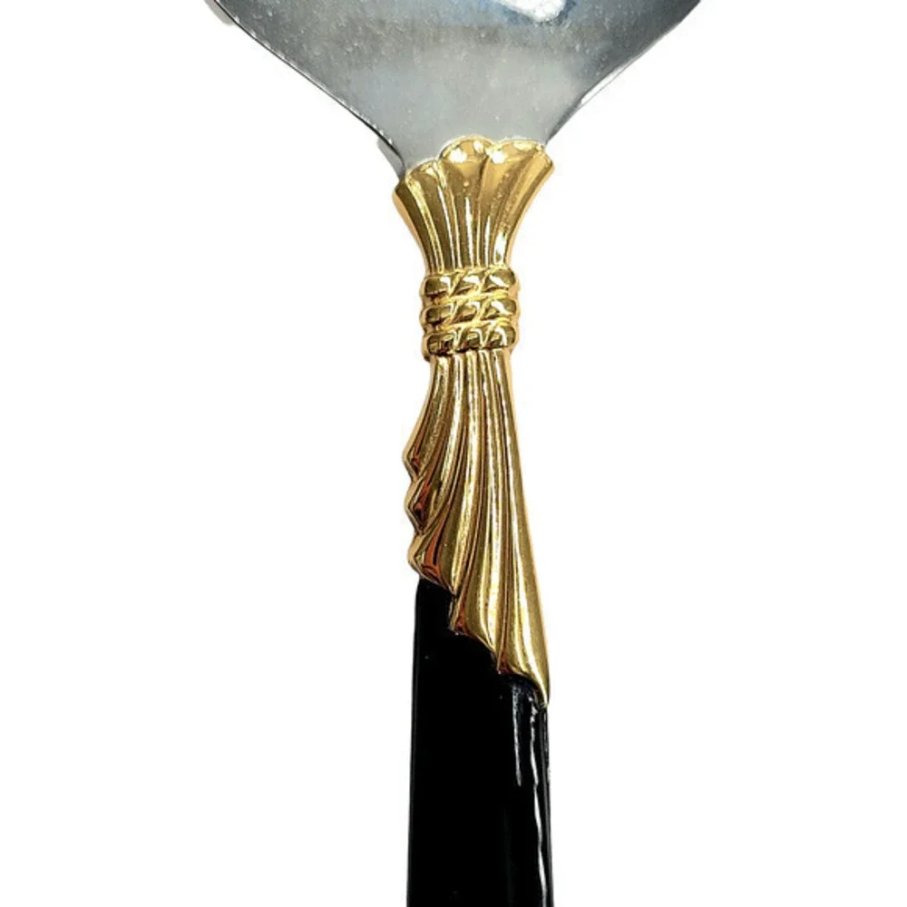 Yamazaki 18/8 Stainless LINDI Black Handle GOLD Accent Vintage Slotted Spoon 2-2